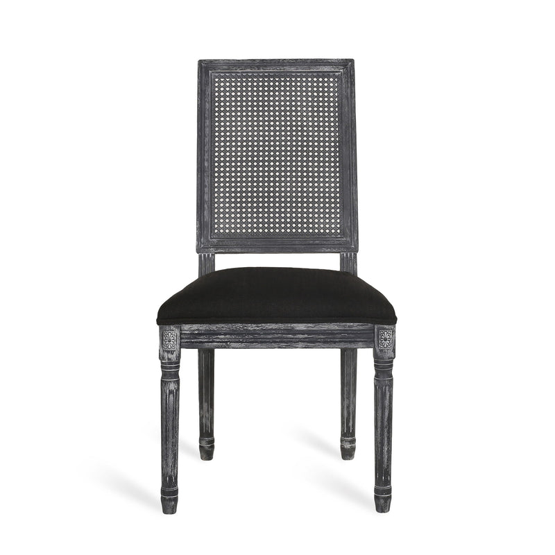 French Country Dining Chair With Rectangular Cane Backrest And Smooth Upholstered Seating - R&R Furniture Gallery (Fountain Valley, CA)