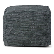 Simpli-Home Fredrik handcrafted square accent pouf with textured fabric in neutral tones, versatile for living room or seating area.