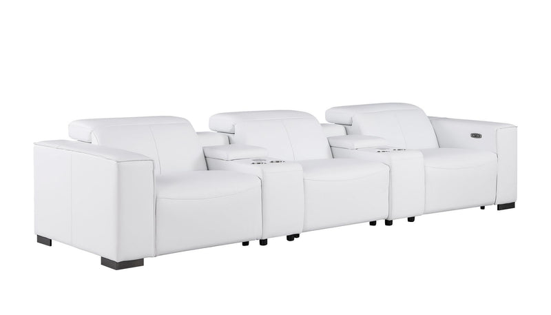 1208 - Leather Sofa With 3 Power Recliners And Two Storage Consoles