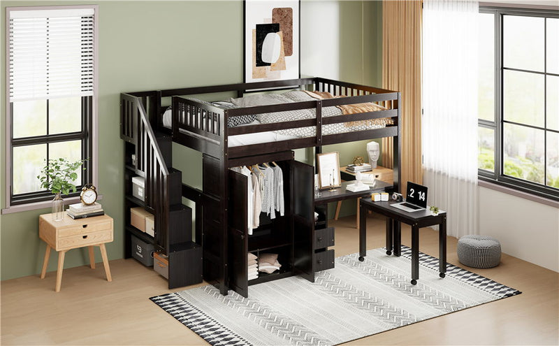 Loft Bed With Stairs, Bookshelf, Drawers, Desk & Wardrobe, Space Saving Multifunctional Furniture - R&R Furniture Gallery (Fountain Valley, CA)