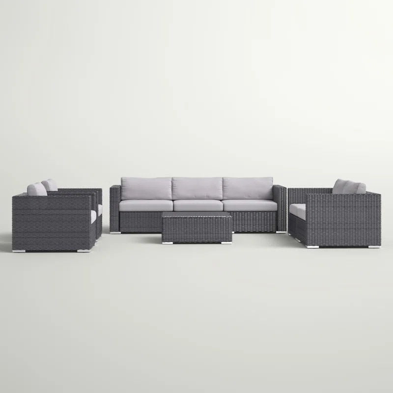 7 Person Outdoor Seating Group With Cushions - Gray / Silver - R&R Furniture Gallery (Fountain Valley, CA)