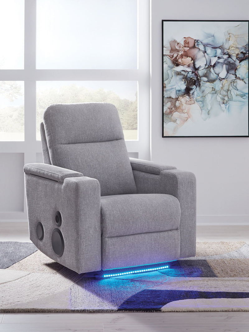 Pineland - Glider Power Recliner With Audio System - Pewter - R&R Furniture Gallery (Fountain Valley, CA)