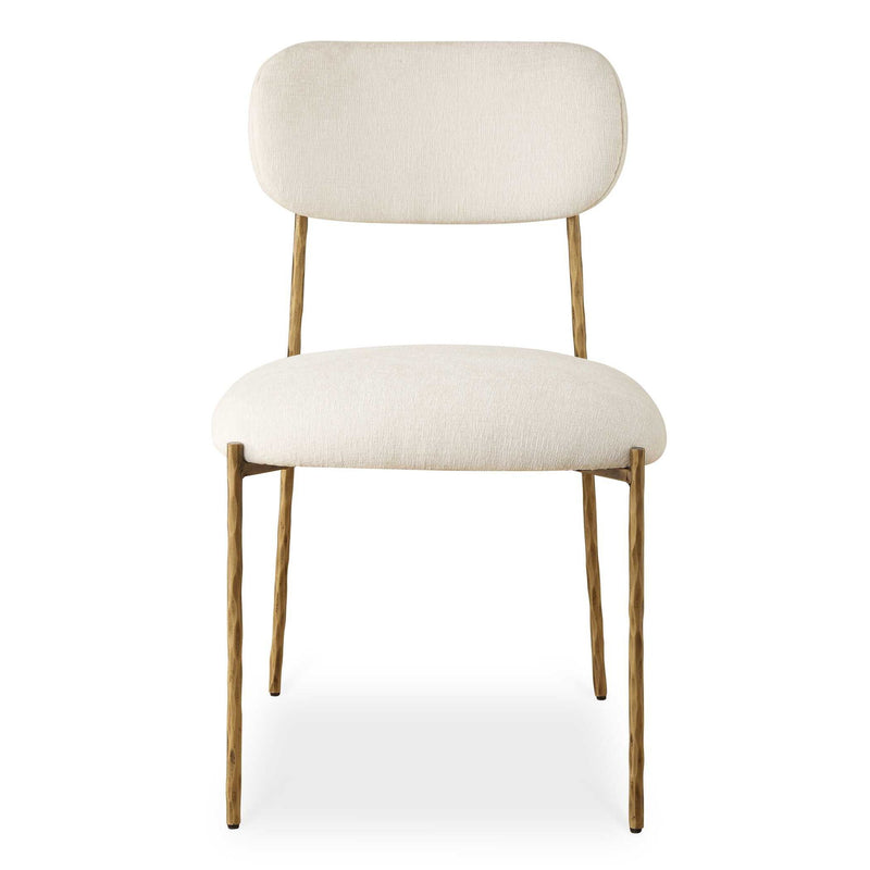 Set of two Capture dining chairs by Uttermost with gold frames and white upholstered seats, modern and elegant kitchen or dining room furniture