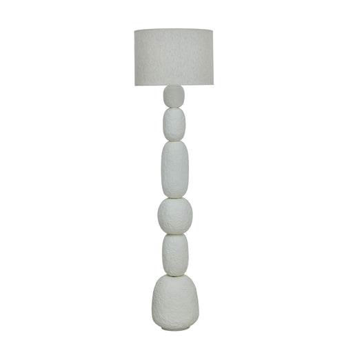 TOV Furniture Pebble Papier Mache Table Lamp with a rounded, textured beige base and a simple fabric lampshade.