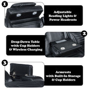 Ephron - Power Motion Sofa With Dropdown Table, Wireless Charging, Reading Light, Power Headrests & LED - Black - R&R Furniture Gallery (Fountain Valley, CA)