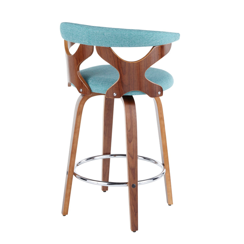 Lumi Source Gardenia mid-century modern counter stool set of 2 with wooden legs and upholstered seats, stylish and comfortable for kitchen or bar.