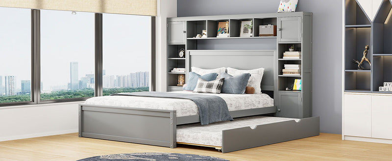 DreamHaus cabinet bed with built-in shelf, sockets, and twin long trundle, showcasing a space-saving, multi-functional bedroom furniture piece.