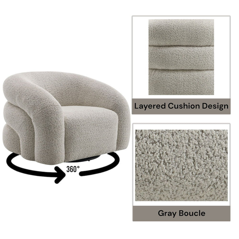 Irma - Chair With Swivel - Gray Boucle - R&R Furniture Gallery (Fountain Valley, CA)
