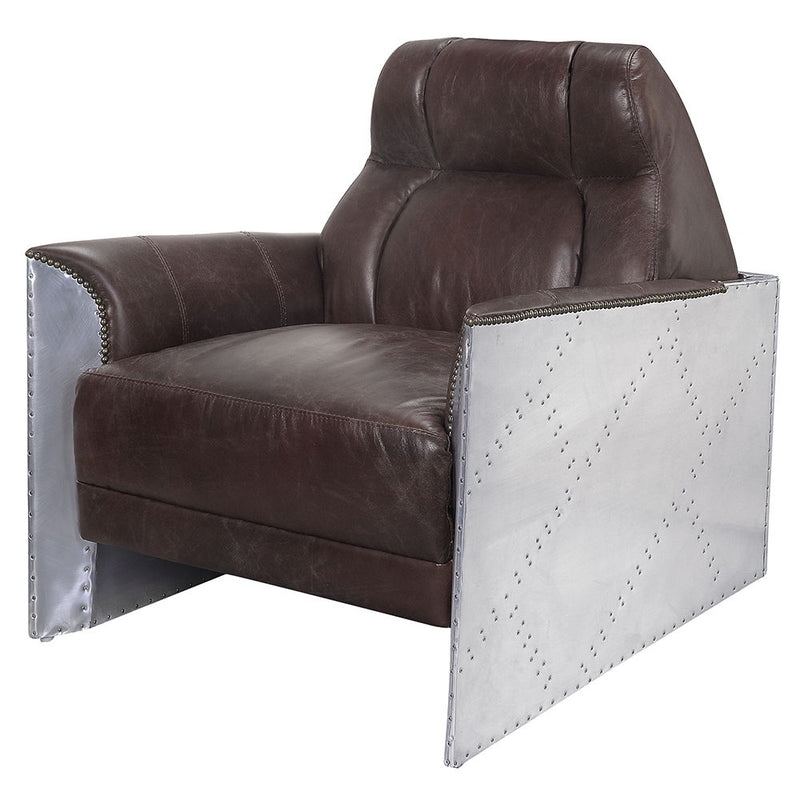Brancaster - Accent Chair - Espresso Top Grain Leather & Aluminum - R&R Furniture Gallery (Fountain Valley, CA)