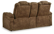 Wolfridge - 2 Pc. - Power Reclining Sofa, Power Reclining Loveseat With Console - Brindle - R&R Furniture Gallery (Fountain Valley, CA)