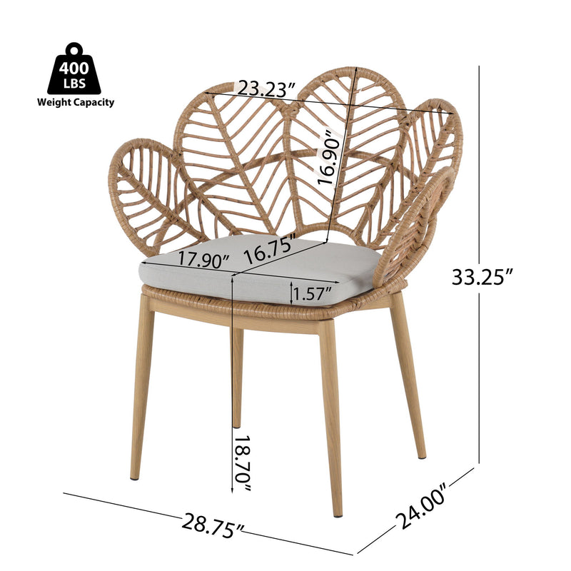 Kirk - Outdoor Wicker Peacock Shape Papasan Style Chair, Teak Finished Leg (Set of 2) - Beige / Light Brown / Light Teak - R&R Furniture Gallery (Fountain Valley, CA)