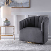 Dark gray Cuthbert modern swivel chair by Uttermost with a sleek, contemporary design and comfortable padded seat.