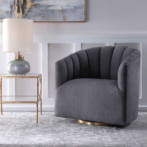 Dark gray Cuthbert modern swivel chair by Uttermost with a sleek, contemporary design and comfortable padded seat.