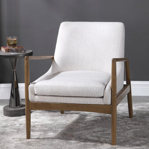 Uttermost Bev white accent arm chair with cushioned seat and sleek modern design, ideal for living room or bedroom decor.
