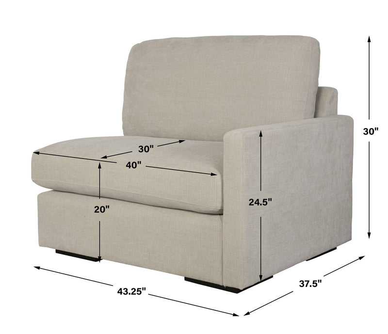 Uttermost Refuge sofa chaise with plush upholstery and modern design, showcasing a stylish, comfortable chaise lounge in a contemporary setting.
