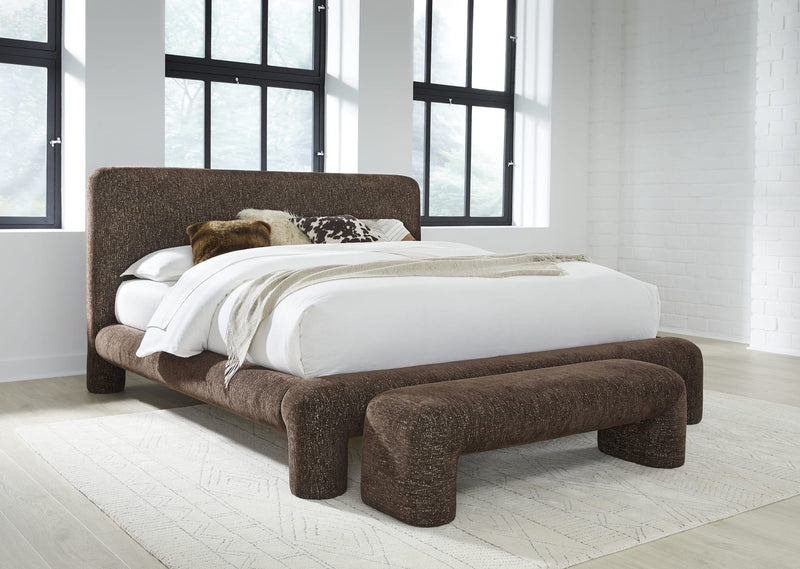 Mocoa Fully Upholstered Bench in Mongoose Chenille