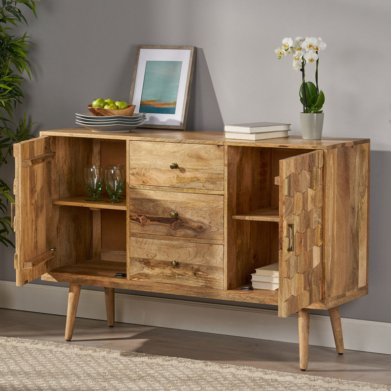 3 Drawer Sideboard With 2 Doors (KD Legs) - Natural - R&R Furniture Gallery (Fountain Valley, CA)