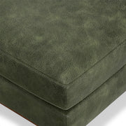 Simpli-Home Morrison handcrafted upholstered ottoman with cushioned top and wooden legs, ideal for living room decor.