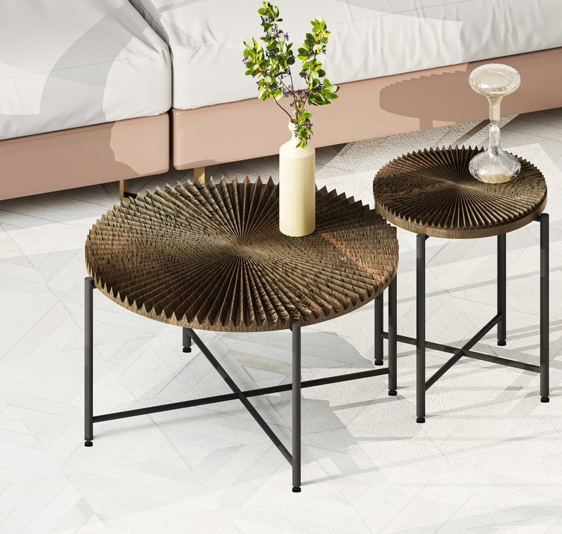 Radial - Pattern Coffee And End Table Set Waterproof Cover, Distressed Cylindrical Design (Set of 2) - R&R Furniture Gallery (Fountain Valley, CA)