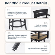 Life Outside 5-piece outdoor patio bar set with rounded square sintered stone table and four swivel bar chairs.
