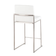 Lumi Source Fuji high back counter stool with contemporary design, wooden seat and metal frame, suitable for modern kitchen or bar area.