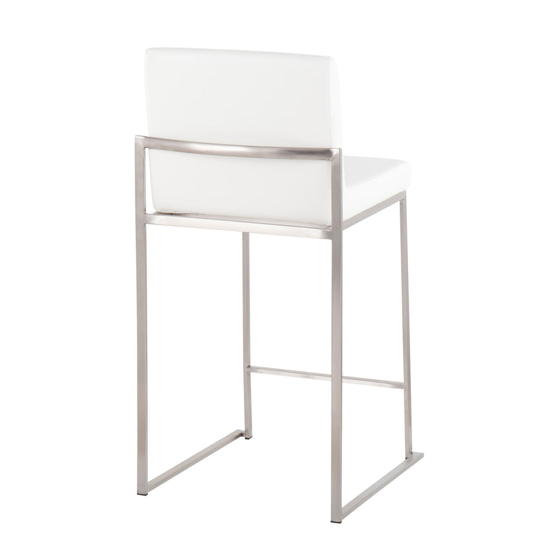 Lumi Source Fuji high back counter stool with contemporary design, wooden seat and metal frame, suitable for modern kitchen or bar area.