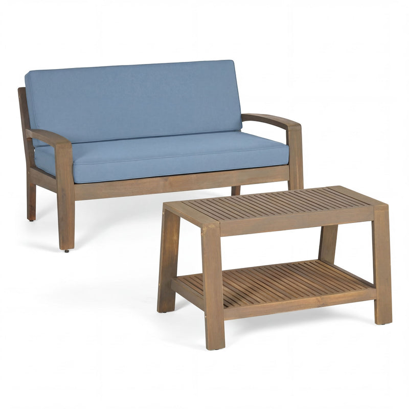 2 Piece Outdoor Conversation Set (Loveseat & Coffee Table With Water-Resistant Cushions) - R&R Furniture Gallery (Fountain Valley, CA)