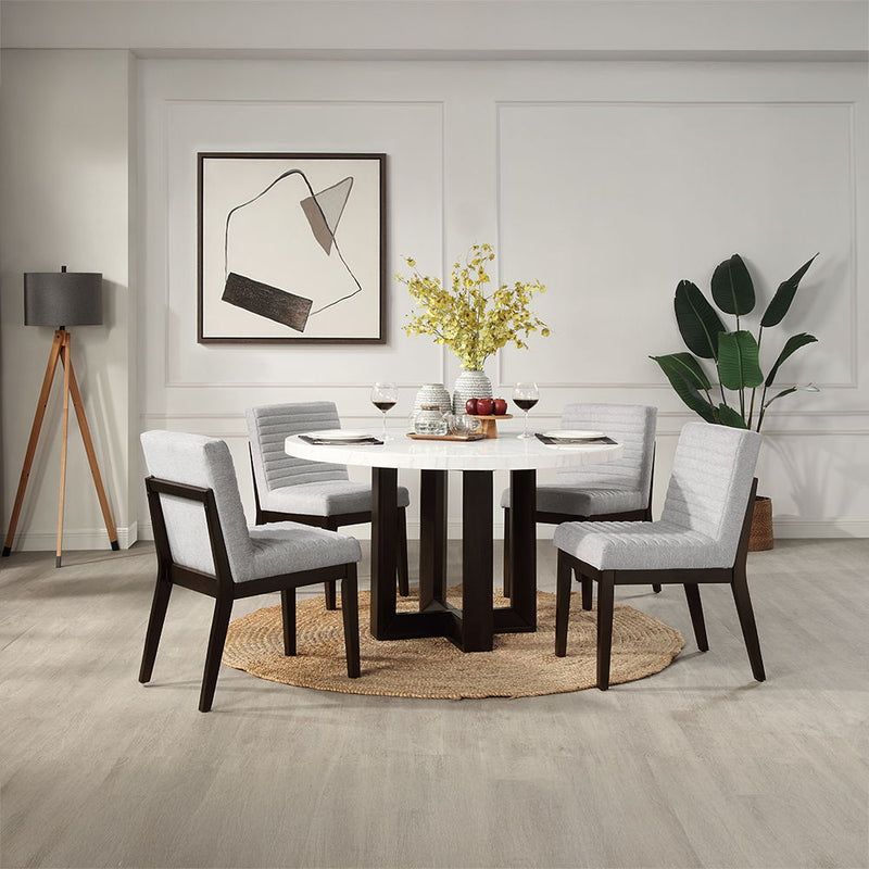 Edwyn - Round Dining Table - White Natural Marble Top & Espresso - R&R Furniture Gallery (Fountain Valley, CA)