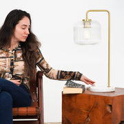 Haven - Clear Table Lamp, Button Control - Gold / White / White Marble - R&R Furniture Gallery (Fountain Valley, CA)