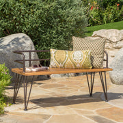 Outdoor Bench With Powder Coated Iron Frame - Teak - R&R Furniture Gallery (Fountain Valley, CA)