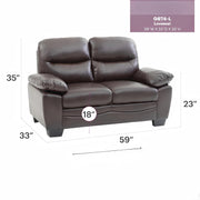 Glory Furniture Marta stationary loveseat with plush fabric upholstery and cushioned armrests, ideal for cozy living room seating.