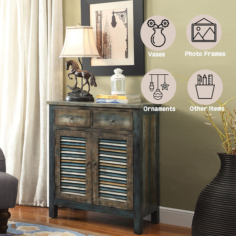 Glancio - Console Cabinet - Antique Oak & Teal - R&R Furniture Gallery (Fountain Valley, CA)