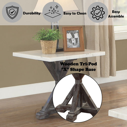 Romina - End Table - White Marble Top & Weathered Espresso - R&R Furniture Gallery (Fountain Valley, CA)