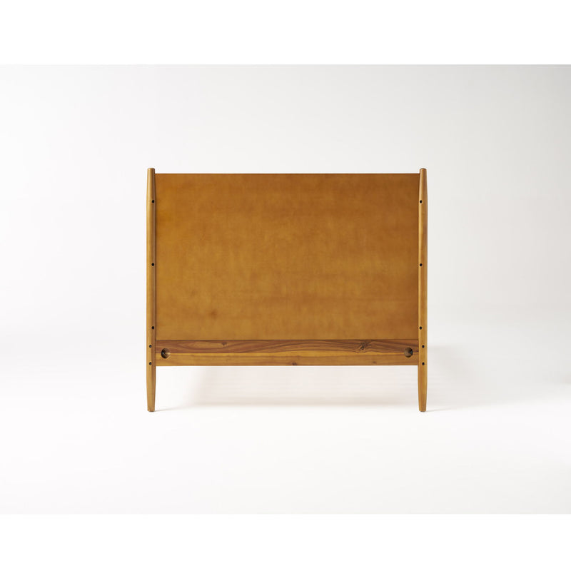Okioki mid-century natural stained solid acacia wood platform bed by Noble House, showcasing a sleek, modern design with clean lines.