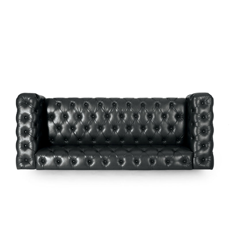 Comfy 3 Seat Sofa & Wooden Legs, For Living Room And Study - Black - R&R Furniture Gallery (Fountain Valley, CA)