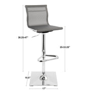 Lumi Source Mirage contemporary adjustable barstool with swivel, bar height (28-30 inches), featuring a modern design and cushioned seat.