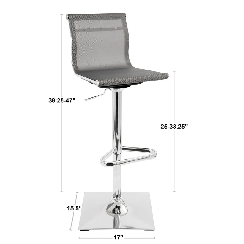Lumi Source Mirage contemporary adjustable barstool with swivel, bar height (28-30 inches), featuring a modern design and cushioned seat.