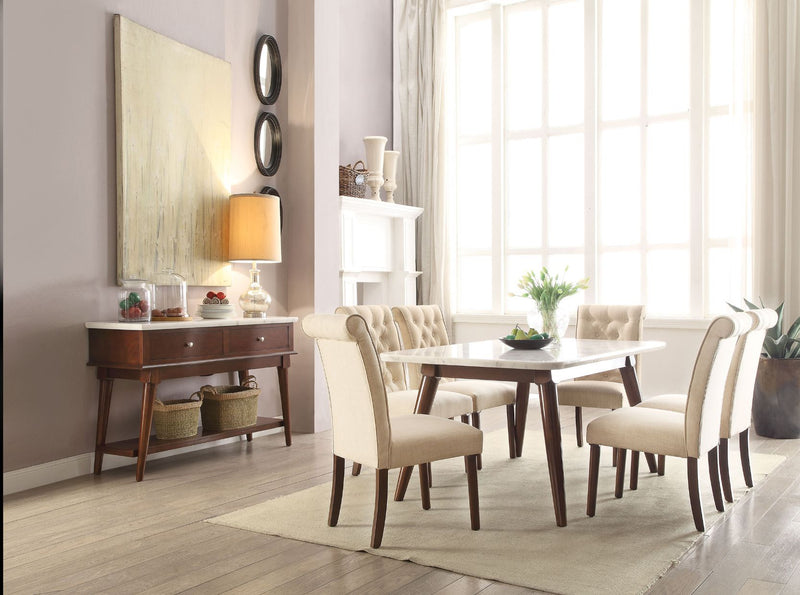 Gasha - Dining Table - White Marble Top & Walnut - R&R Furniture Gallery (Fountain Valley, CA)