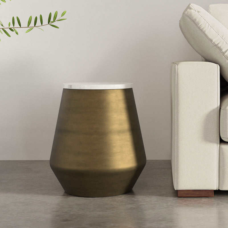 Benning - Side Table - Antique Brass / White - R&R Furniture Gallery (Fountain Valley, CA)