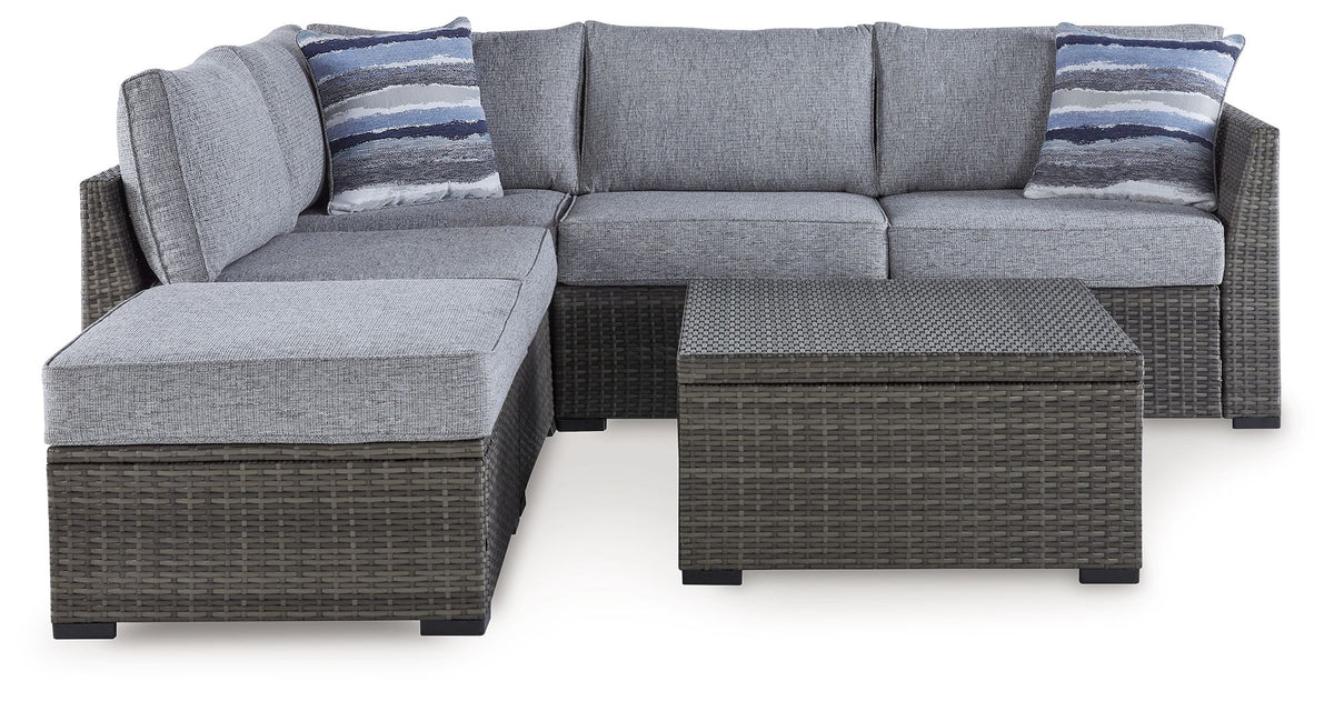 Petal Road - Loveseat Sectional, Ottoman, Table Set (Set of 4) - Gray - R&R Furniture Gallery (Fountain Valley, CA)