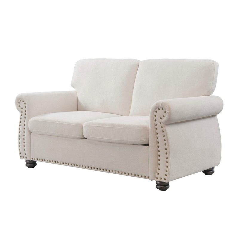 Soft Loveseat, Upholstered 2 Seater Couch, Loose Back Cushions And Turned Legs - R&R Furniture Gallery (Fountain Valley, CA)