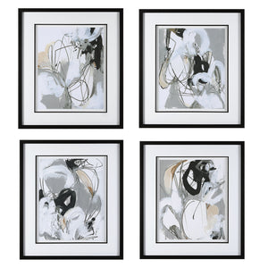 Tangled Threads - Abstract Framed Prints (Set of 4) - Silver