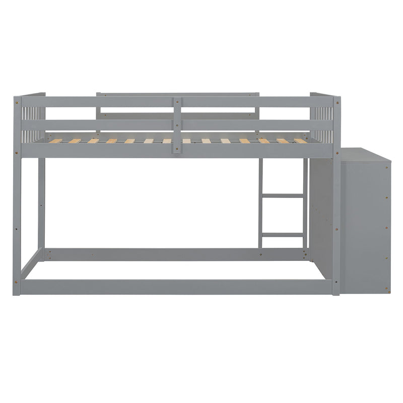 DreamHaus bunk bed with four drawers and three shelves, featuring sturdy wood construction and space-saving design for kids' bedroom.