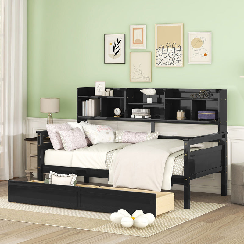 Daybed, Slat Support, With Bedside Shelves And 2 Drawers - R&R Furniture Gallery (Fountain Valley, CA)