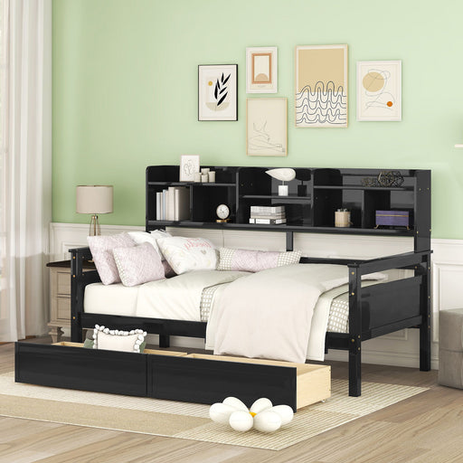 Daybed, Slat Support, With Bedside Shelves And 2 Drawers - R&R Furniture Gallery (Fountain Valley, CA)
