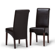 Set of two Avalon Deluxe Parson dining chairs by Simpli-Home with upholstered seats and wooden frames.