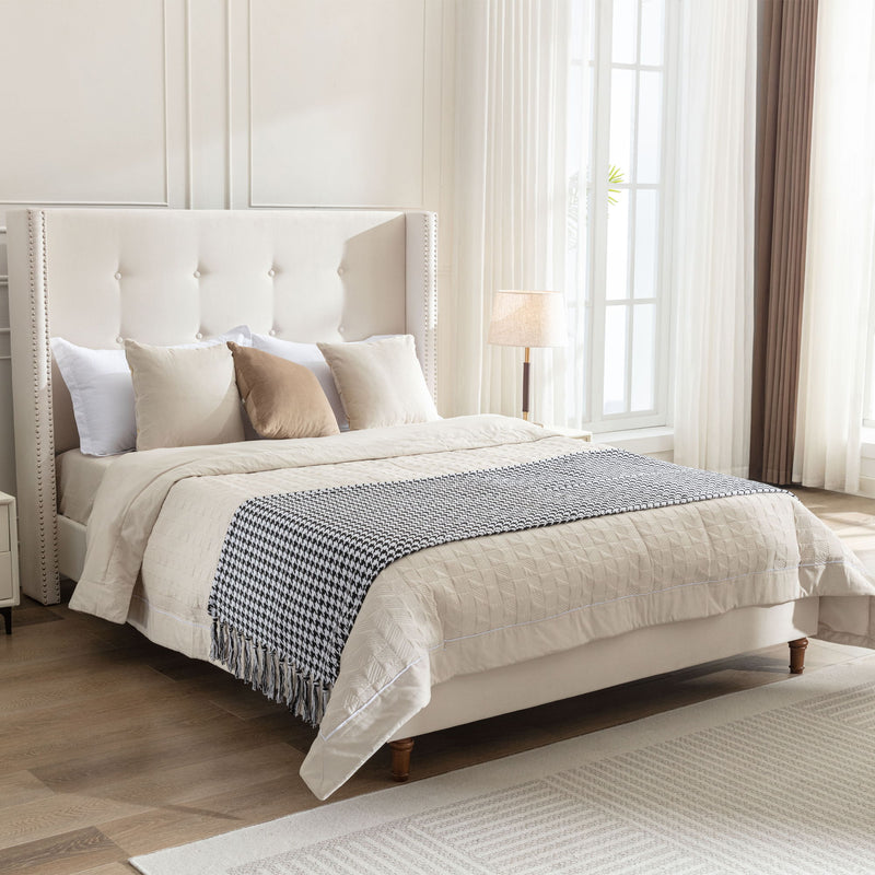 Peyton - Upholstered Bed With 54" High Headboard, Traditional Hand Buttoned Tufting - R&R Furniture Gallery (Fountain Valley, CA)