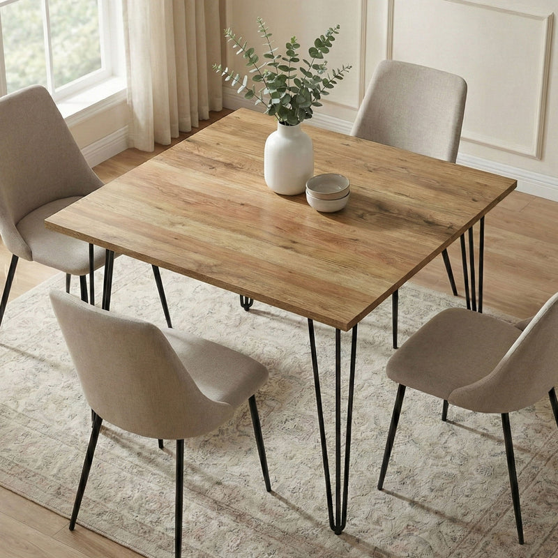 Simpli-Home Hunter square tabletop dining table with wooden finish, ideal for modern kitchen or dining room space.