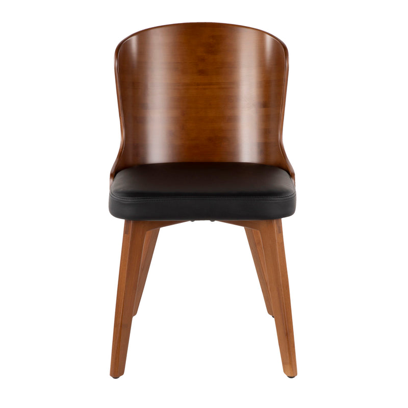 Lumi Source Bocello Mid-Century Walnut and Black Side Chair with sleek wooden frame and cushioned seat.