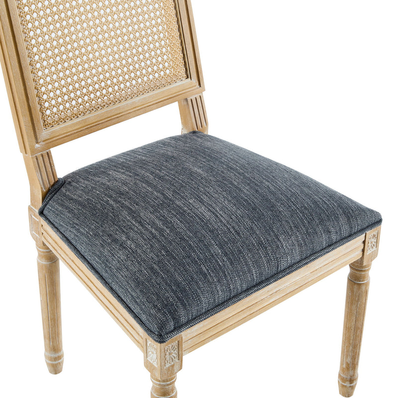French Country Dining Chair With Rectangular Cane Backrest And Smooth Upholstered Seating - R&R Furniture Gallery (Fountain Valley, CA)